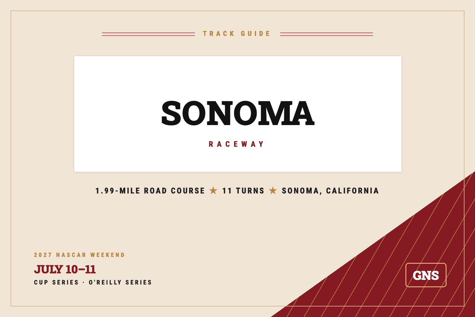 Grand National Today track guide card for Sonoma Raceway